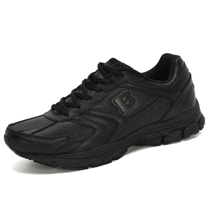 Men's black lace-up running sneakers with a chunky outsole