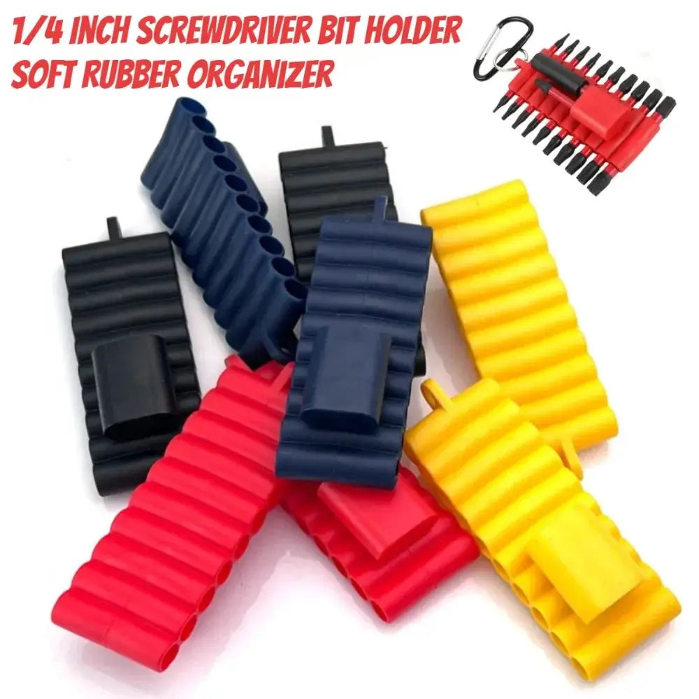 Screwdriver bit holder set in soft rubber; Simples Market, color-coded red, blue, black, yellow