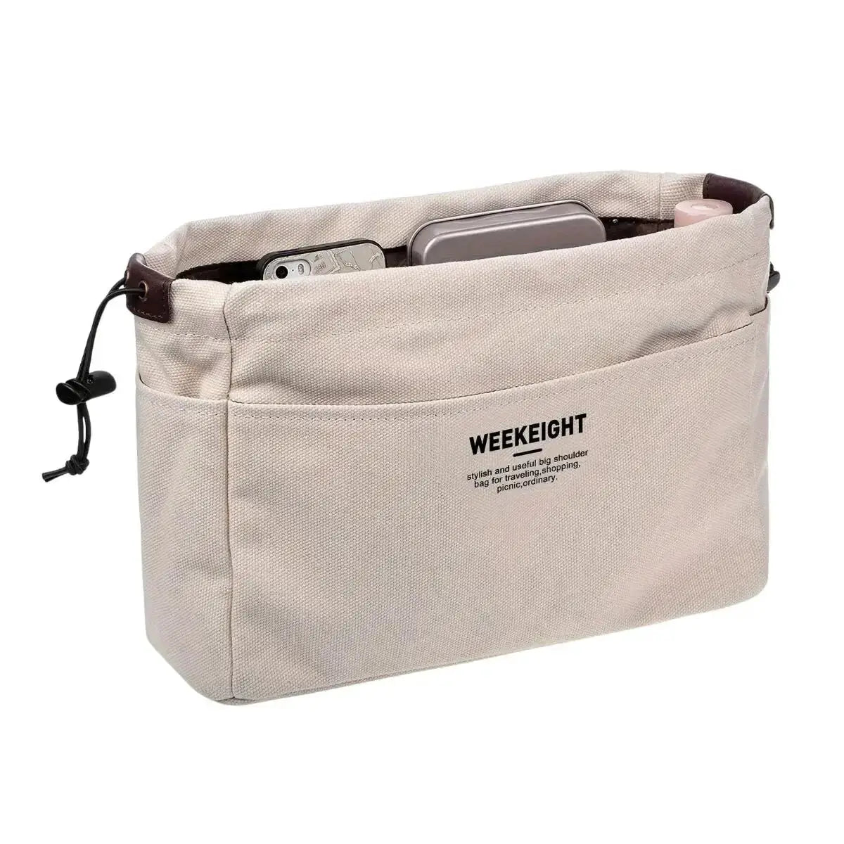 VoyageCraft Canvas Drawstring Storage Bag with Multiple Pockets Lightweight Portable Travel Organizer