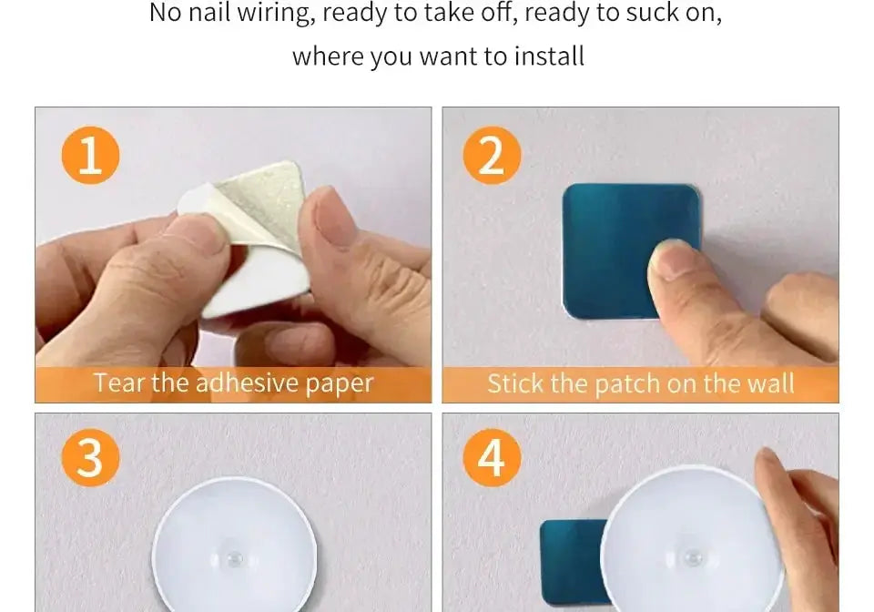 LED motion sensor night light, white round USB rechargeable lamp for cabinets and wardrobes with adhesive mounting patch