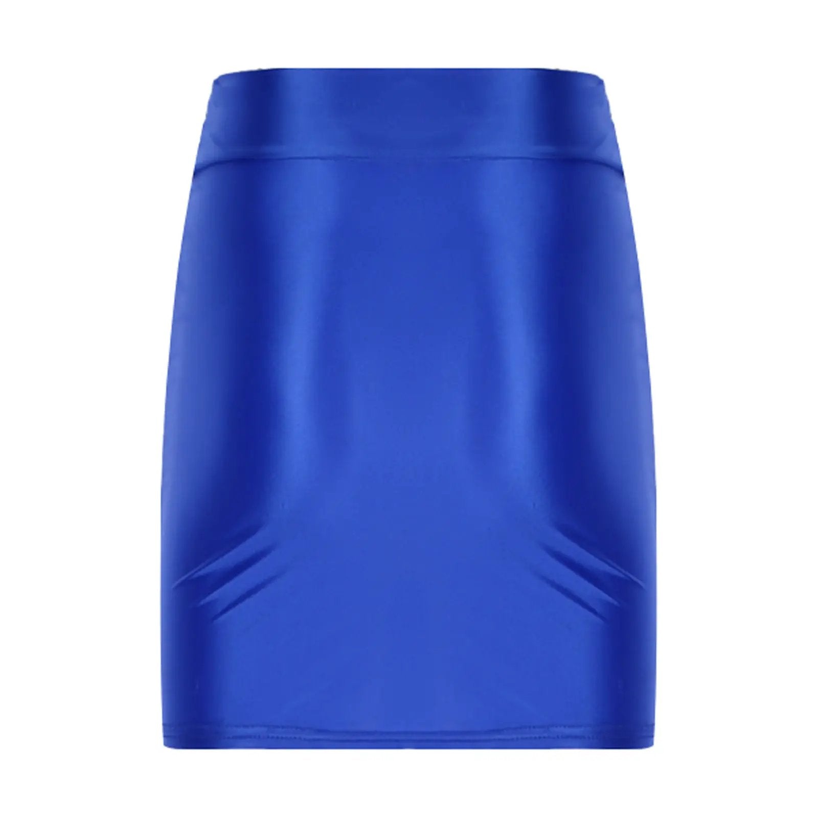 Mini skirt in blue glossy patent leather, sleek clubwear style