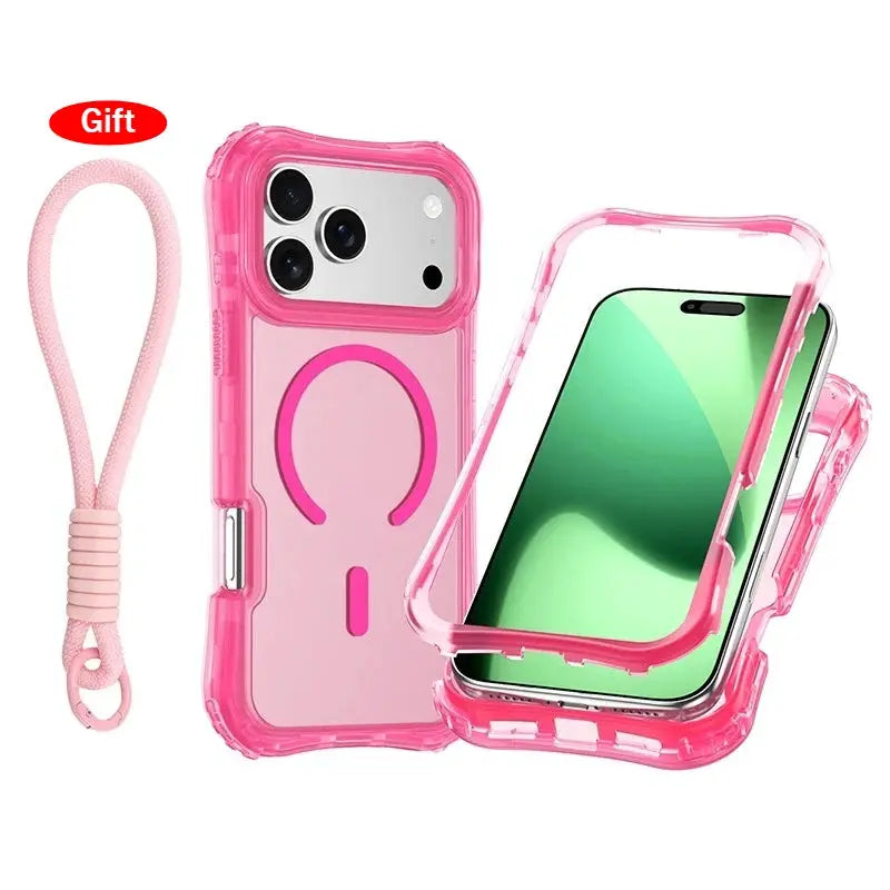 Simples Market Armor 3IN1 pink clear iPhone case with shockproof bumper and included wrist strap