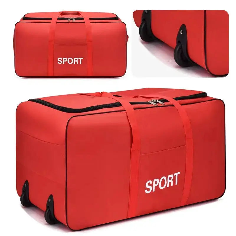 Foldable luggage bag with wheels in red, Simples Market SPORT carry-on, large-capacity
