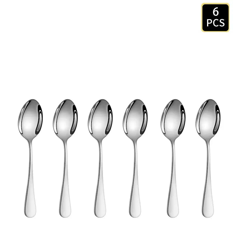 4 6 16 24 Piece Set Silver Stainless Steel Cutlery With 1010 Round Handle Knife Fork Spoon For Family Dinners And Hotels