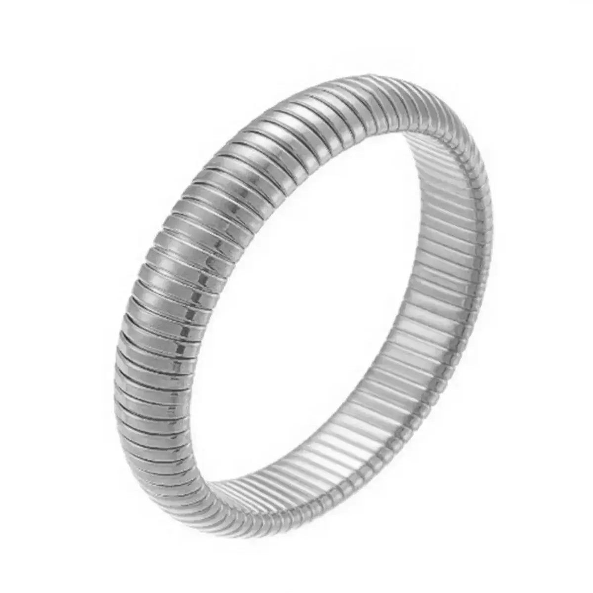 Waterproof Stainless Steel Retro Elastic Thick Metal Polish Bracelet 18K Gold Plated Unisex Jewelry For Men Women