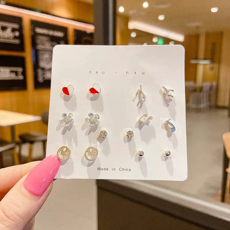 New S925 Silver Needle Stud Earrings Set For Women Girls Simple Cute Exquisite Mini Jewelry Gift Wholesale Direct Sales