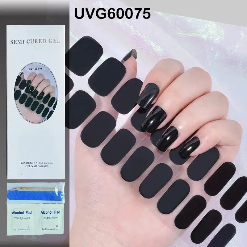 NailLux Semi Cured Nail Wraps For 16 To 20 Tips Easy Full Cover Adhesive Press On Nails Gel Finish UV LED Compatible