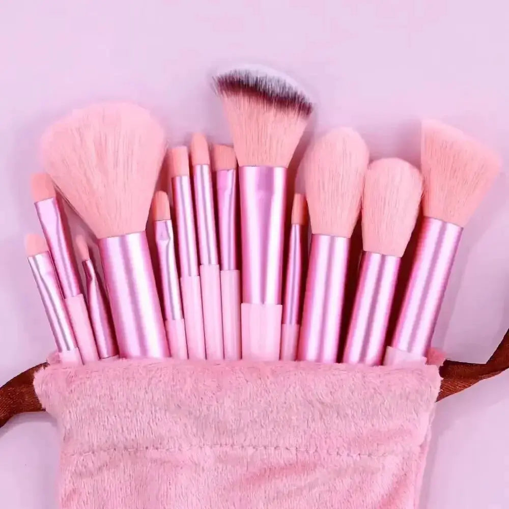 GlamourGlow 13 Piece Makeup Brush Set Soft Nylon Bristles for Flawless Eye Shadow Foundation and Blush