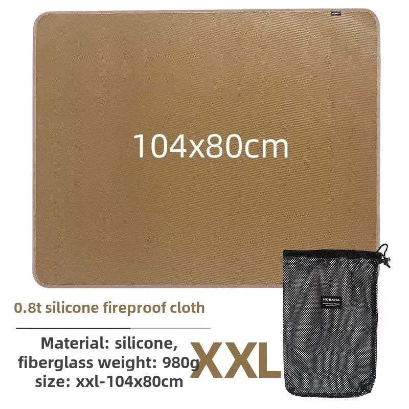 Simples Market tan silicone fireproof cloth mat with fiberglass insulation, 104x80cm, includes carry bag