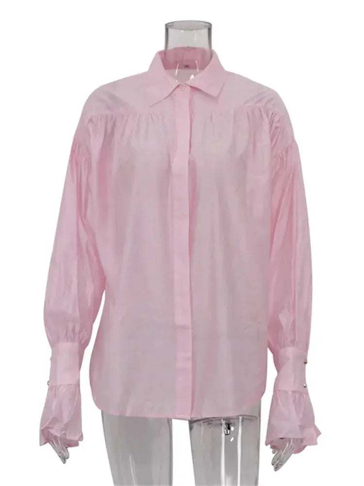 Tossy Casual See Through Blouse Patchwork Long Sleeve Lapel Collar Women Autumn Streetwear Top