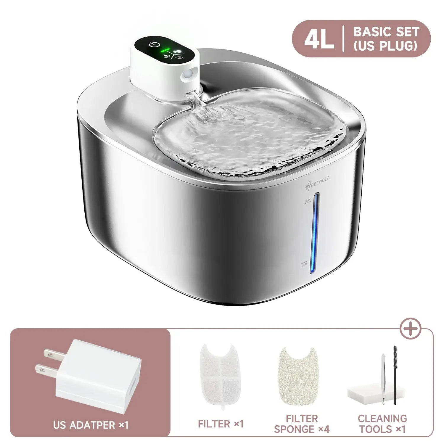 APETDOLA 4L Wireless Cat Water Fountain Auto Sensor Drinking Dispenser