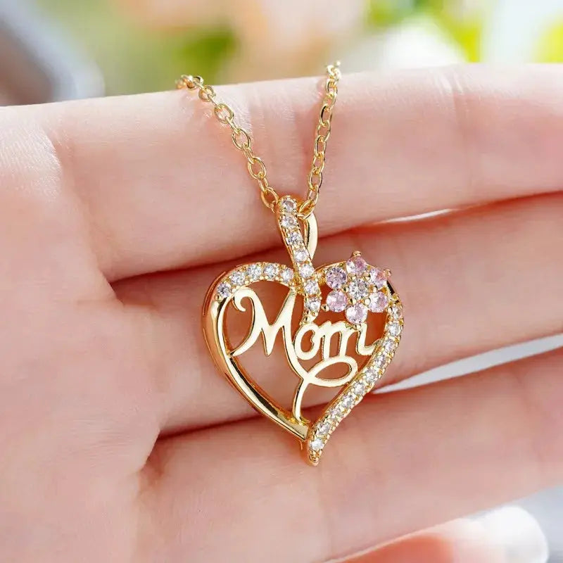 Heart Shaped Pendant Necklace Hollow Design Rhinestone Zinc Alloy for Women Gift for Best Friends Mothers Day Party Wear
