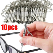 Simples Market 10pc mini 3-in-1 eyeglasses screwdriver repair kit with metal bits on a keychain