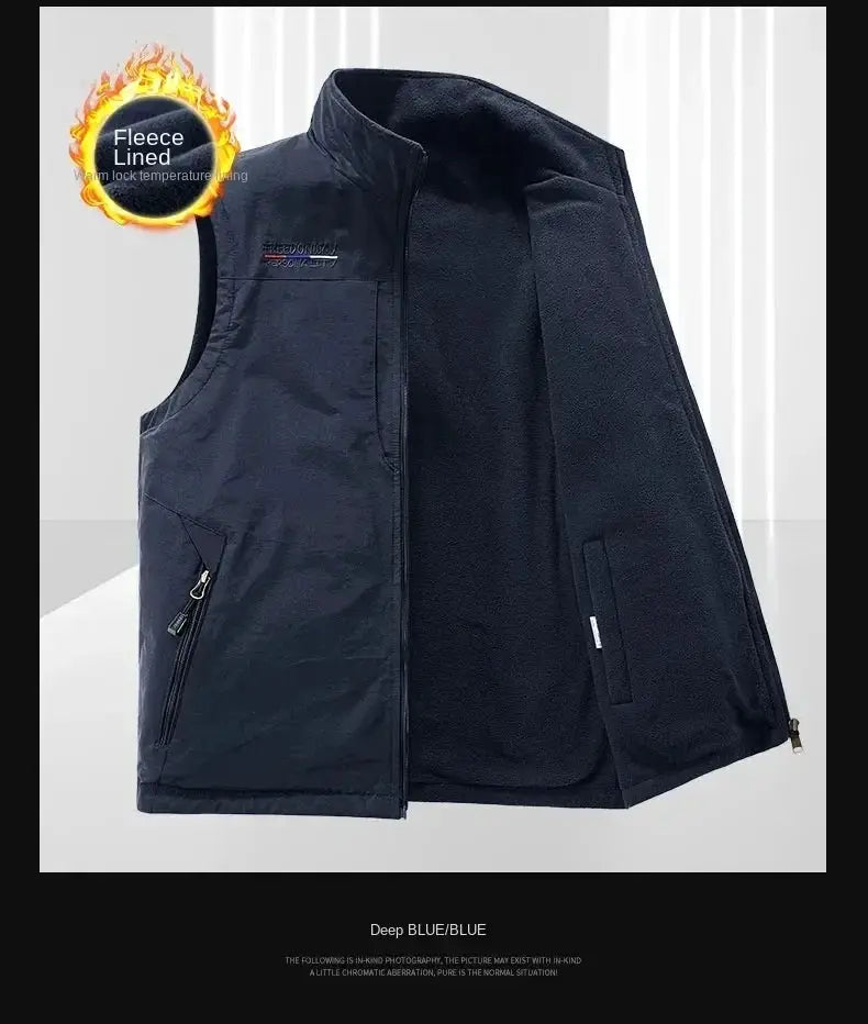 Men's heated gilet, navy blue with fleece lining, zip pockets, Simples Market