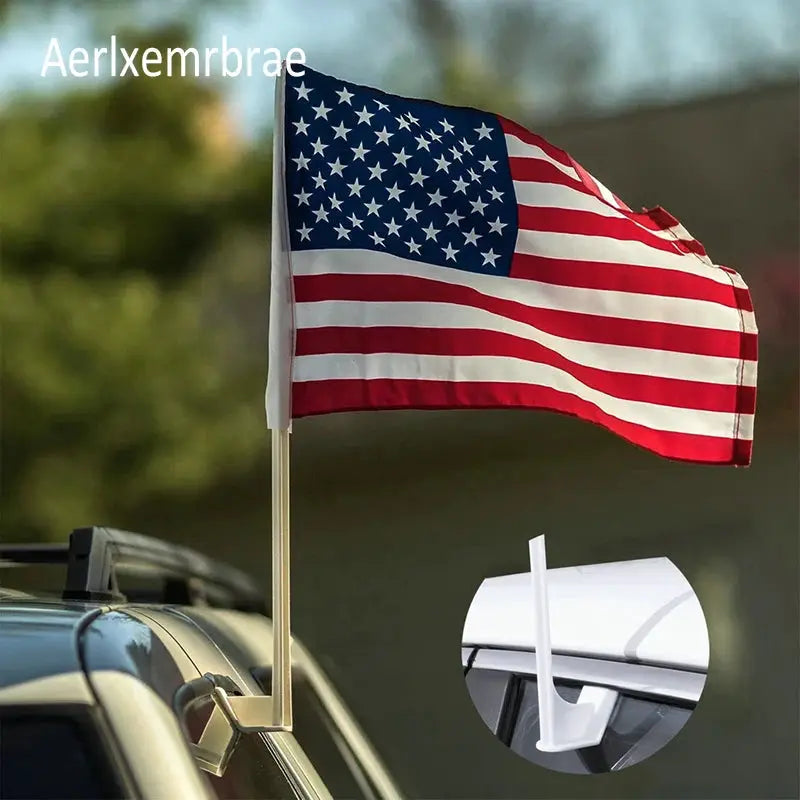 Aer American Car Flag 12x18 Inch With Plastic Pole For Vehicles