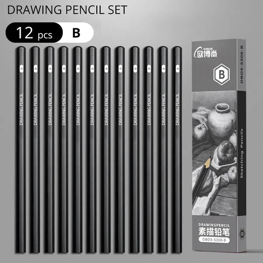 Drawing pencil set, 12-piece B graphite pencils for sketching by Simples Market