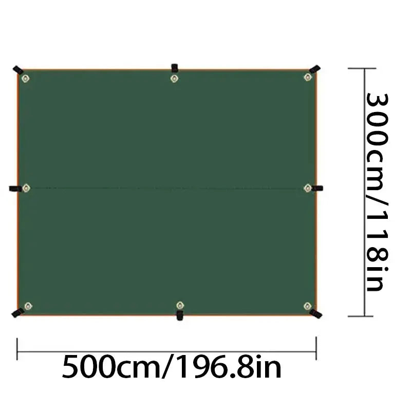Ultra-light canvas garden canopy sunshade by Simples Market, green fabric with orange trim, 500 cm x 300 cm