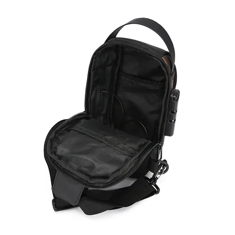Men's anti-theft chest bag with USB charging, black Simples Market crossbody bag