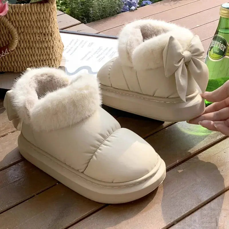 CozySnow Plush Bow Winter Ankle Boots For Women Waterproof Warmth And Cushioned Comfort For Snow Days