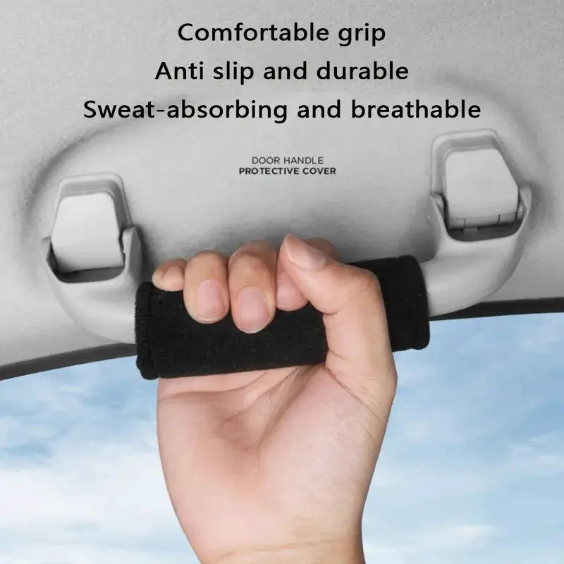 Simples Market car door handle protector cover, black fluffy armrest sleeve for vehicle interior