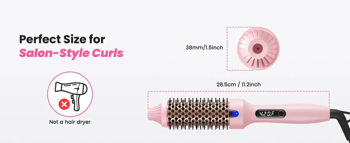 Simples Market Thermal Brush Blowout Boost 1.5 inch heated round brush, pink, dual voltage, 6 temps, negative ion