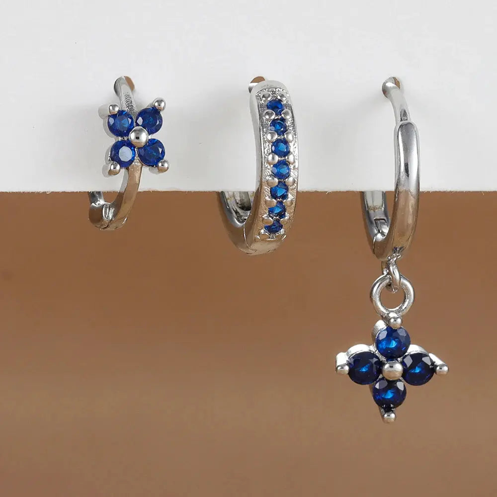 3Pcs Trendy Stainless Steel Flower Drop Earrings Set For Women Crystal Zirconia Dangle Hypoallergenic Piercing Jewelry