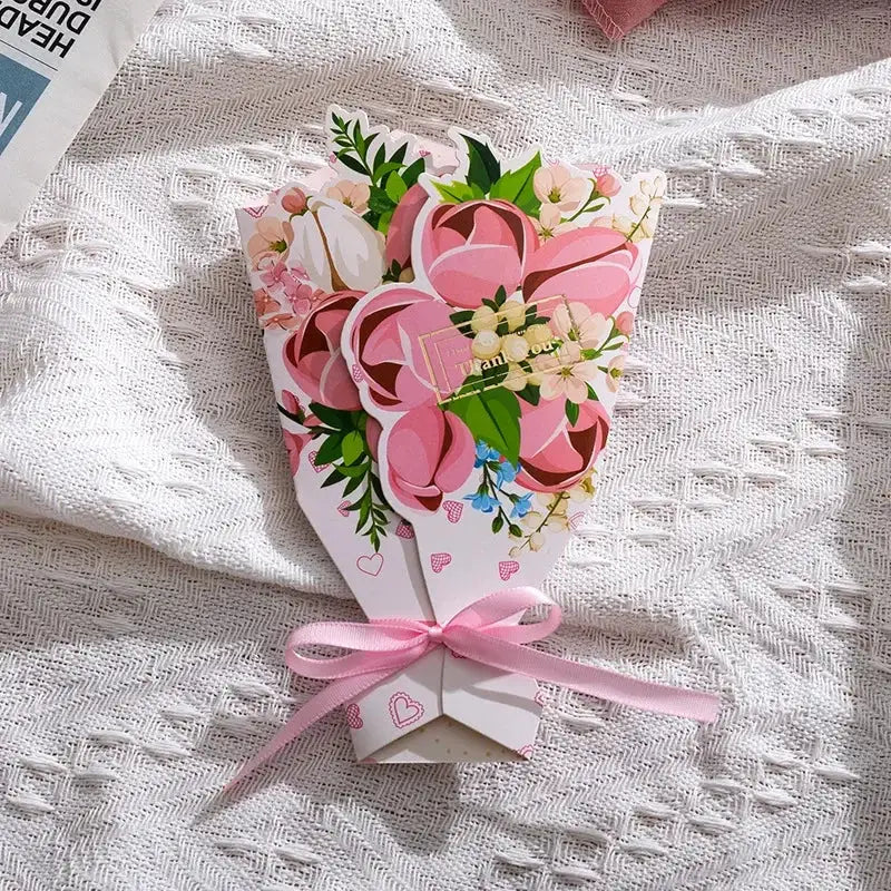 3D Carnation Floral Bouquet Greeting Card Postcard Exquisite Birthday Mothers Day Teachers Day Thanksgiving