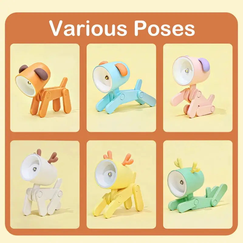 Mini LED night light folding desk lamp in dog/deer shapes; six poses, adjustable kid bedside decor by Simples Market