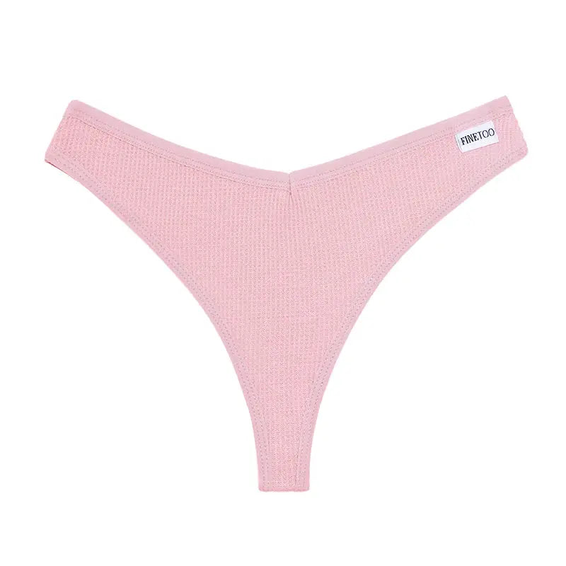 Pink waffle-knit thong panty, cotton blend, 4-piece set, FINETOO label