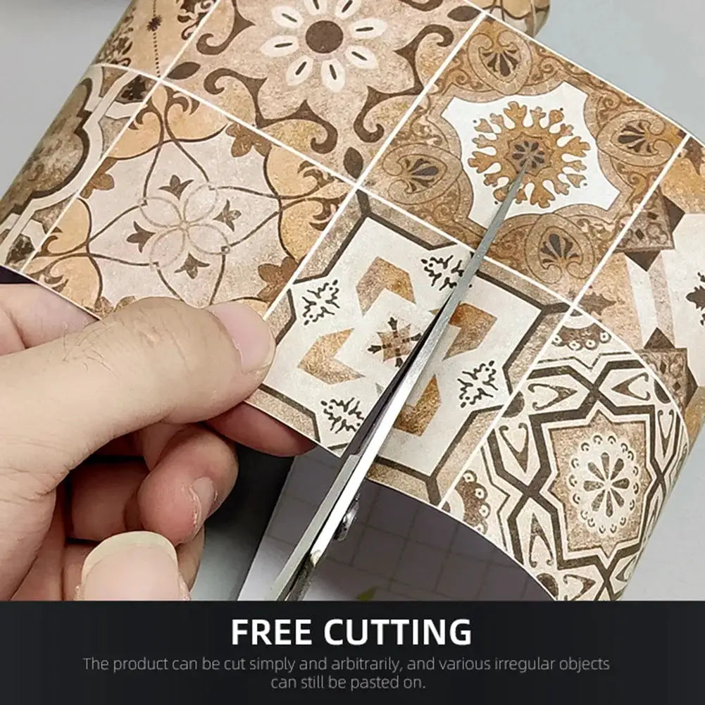 Self-adhesive waist-line decorative strip by Simples Market; tile-patterned beige-brown waterproof peel-stick wall border