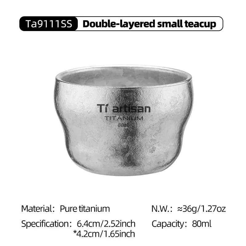 Tiartisan titanium double-layer gourd teacup, 80ml ultralight camping mug
