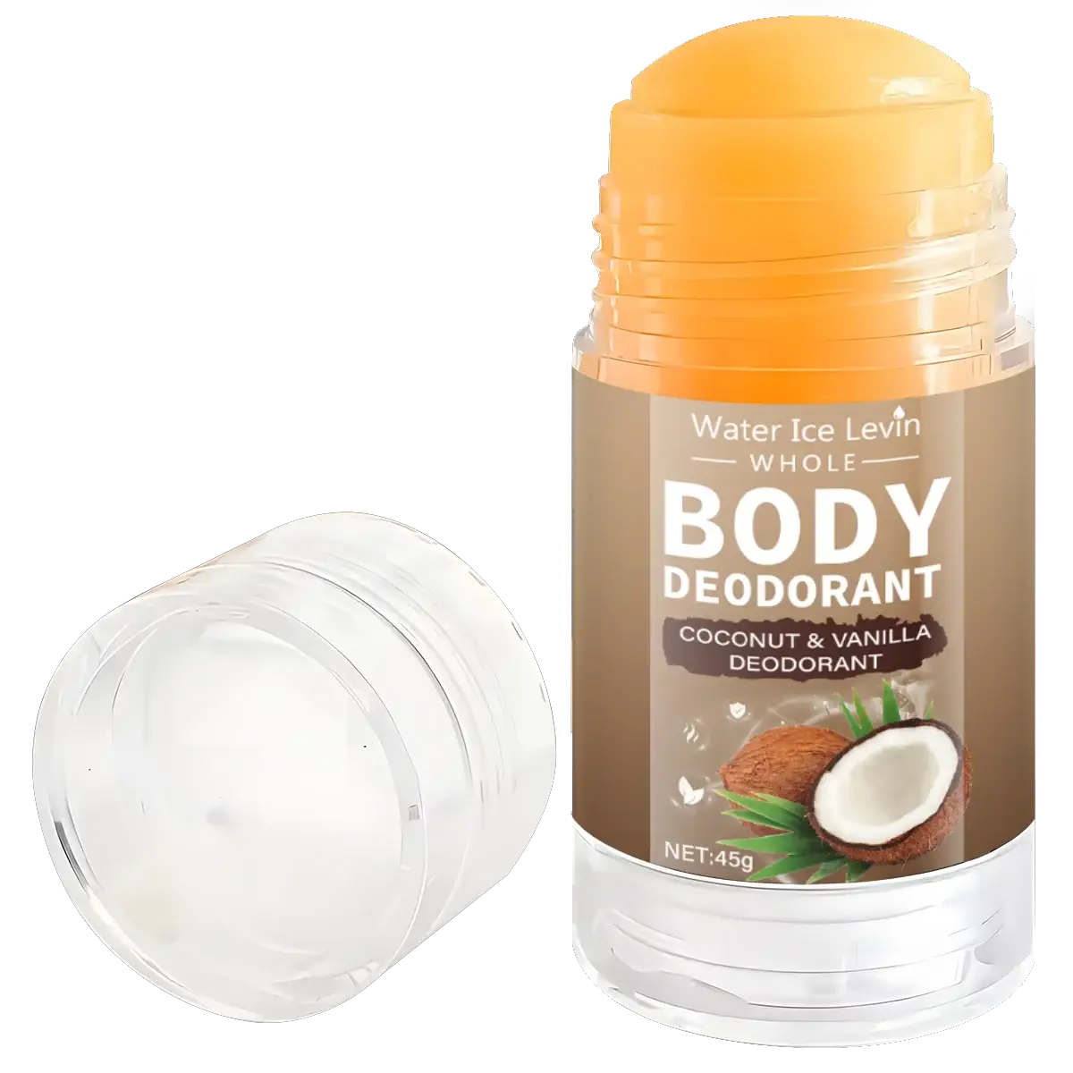 Coconut & vanilla body deodorant stick with orange cap, 45g, for whole-body daily use