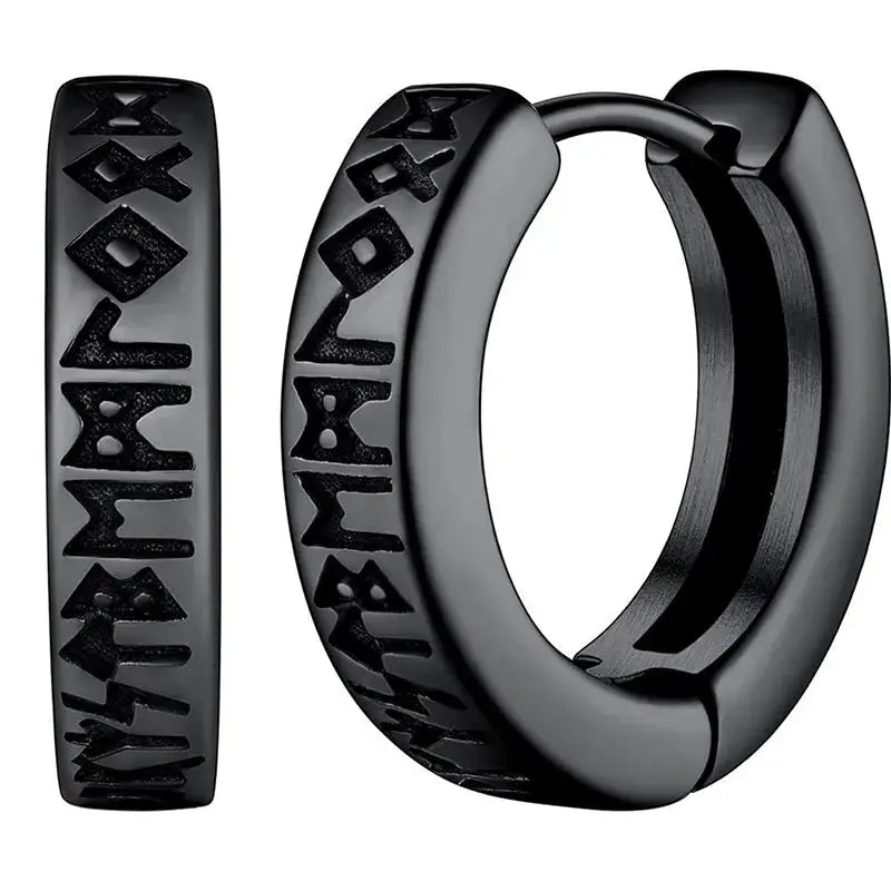 Stainless Steel Viking Rune Hoop Earrings Unisex 12mm Huggie For Men Women Nordic Religious Jewelry