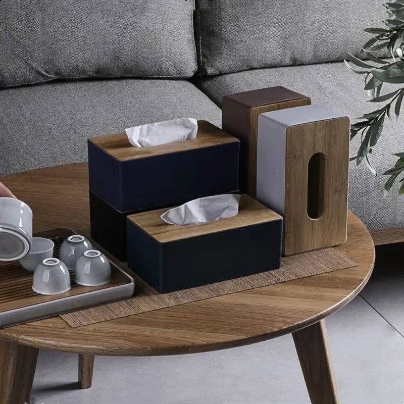 Bamboo and Solid Wood Tissue Box Napkin Holder Case for Home and Hotel Use Elegant Table Decor Storage Box