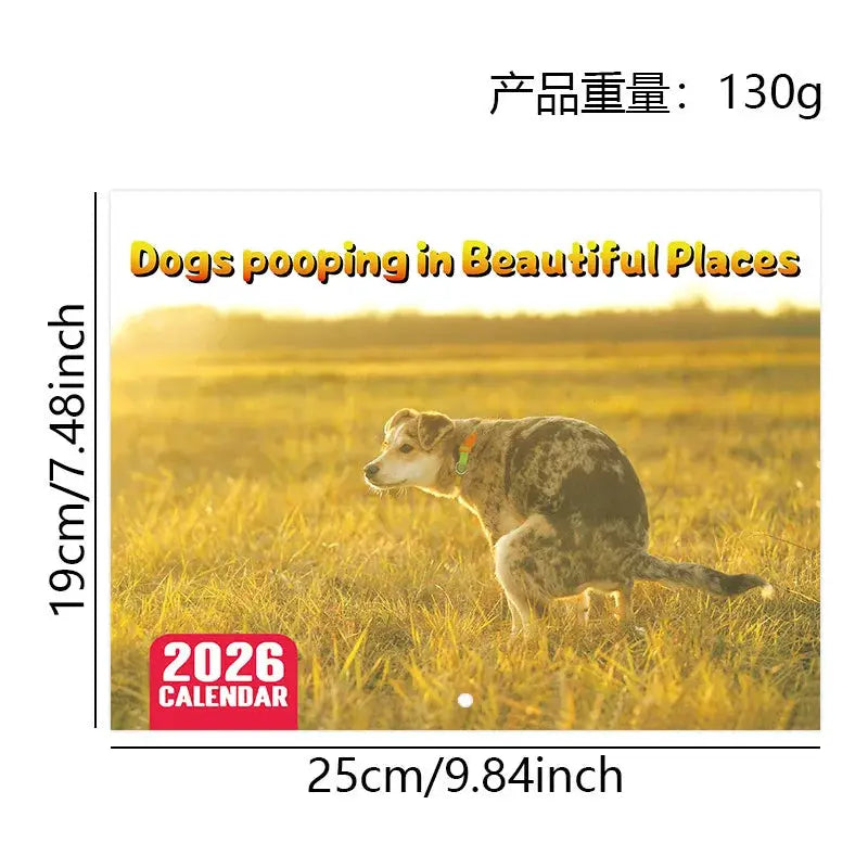 Dog calendar 2026 wall calendar with a dog in a sunlit field; 25x19 cm