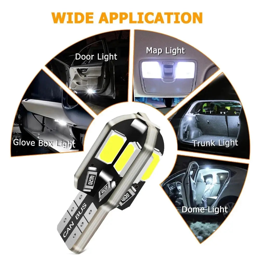W5W T10 LED Bulbs 12V Canbus 5730 8SMD 6000K Interior Map Dome Parking Lights Lamp
