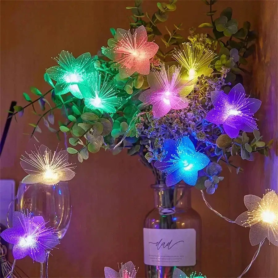 2/3M LED Fiber Optic Fairy Light Garland Battery Operated Christmas Decoration With Artificial Flowers Festoon