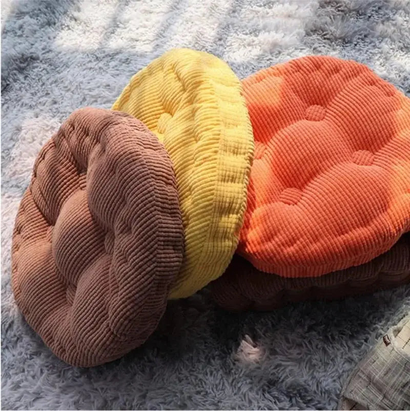 Simples Market tufted round seat cushion set of 3, thick 50x50cm, brown/yellow/orange, for home, office, patio chairs