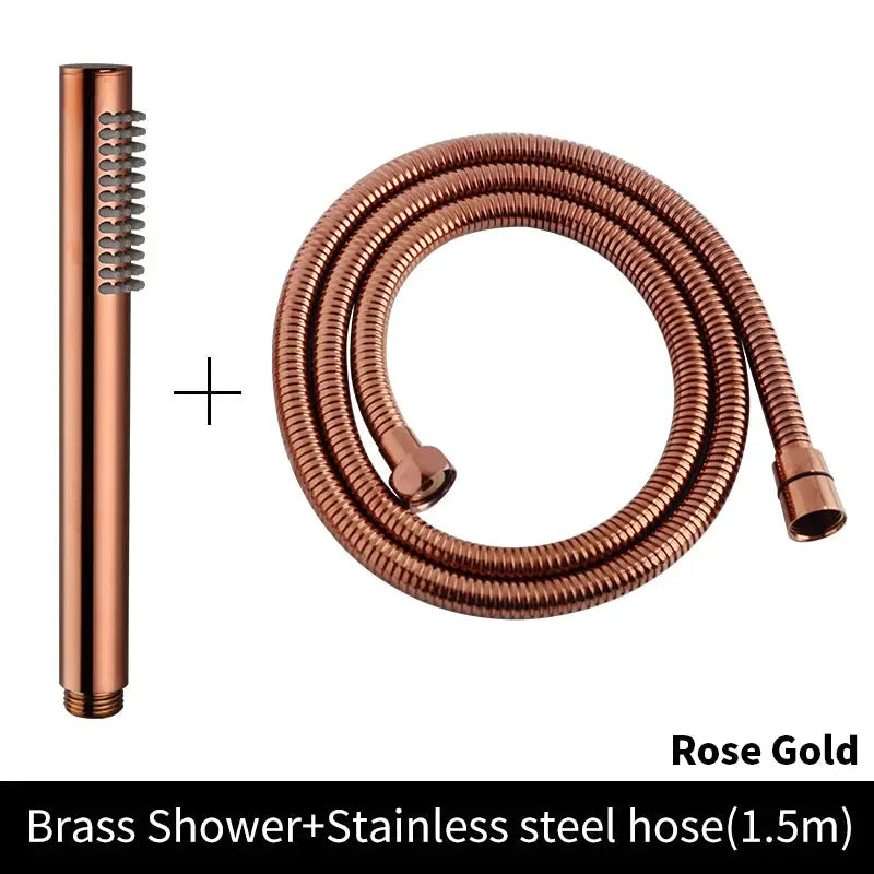 Rose gold brass handheld shower head with stainless steel hose (1.5m), 2-piece set