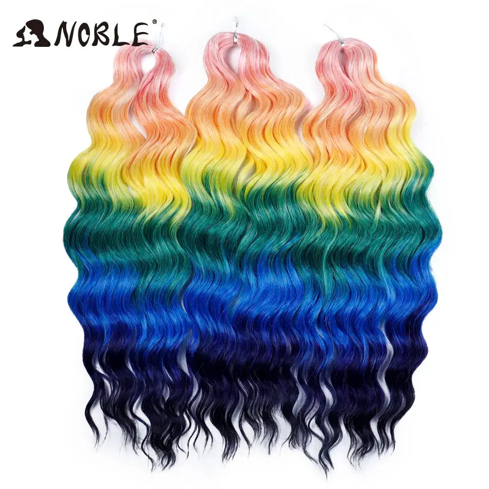 Noble Hair synthetic loose deep-wave braiding extensions, rainbow ombre from pink to purple, 3 bundles