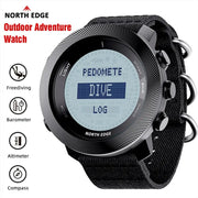 North Edge Apache-D men free-dive digital watch, black strap, waterproof 100M with barometer, altimeter and compass