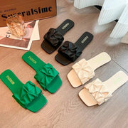 SeoulSole Pleated Korean Slippers For Women Green Summer Slip On Flats With Breathable Comfort