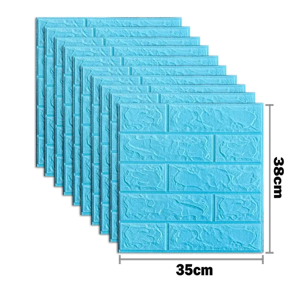 3D foam brick wall stickers, blue, self-adhesive, 10-pack by Simples Market
