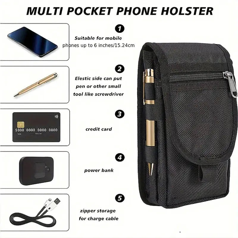 Multifunctional outdoor waist bag by Simples Market, black tactical MOLLE phone pouch with pen and card slots