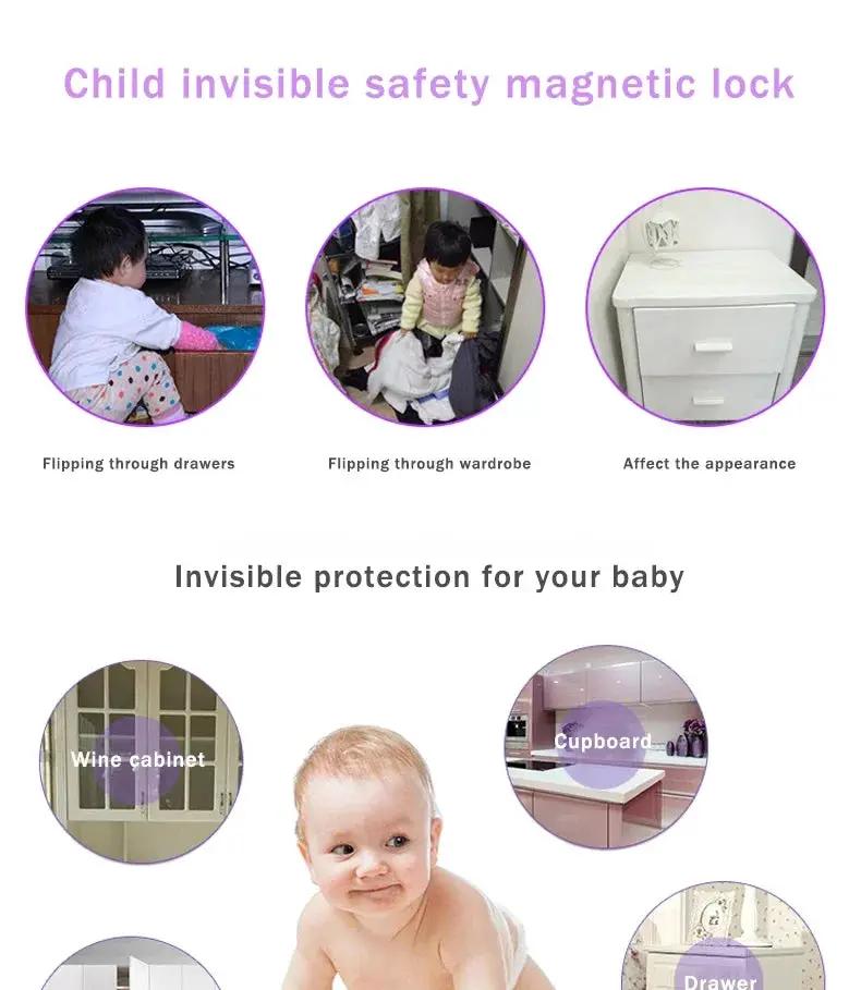 Baby safety magnetic lock for drawers and cabinets, invisible protection for children, Simples Market