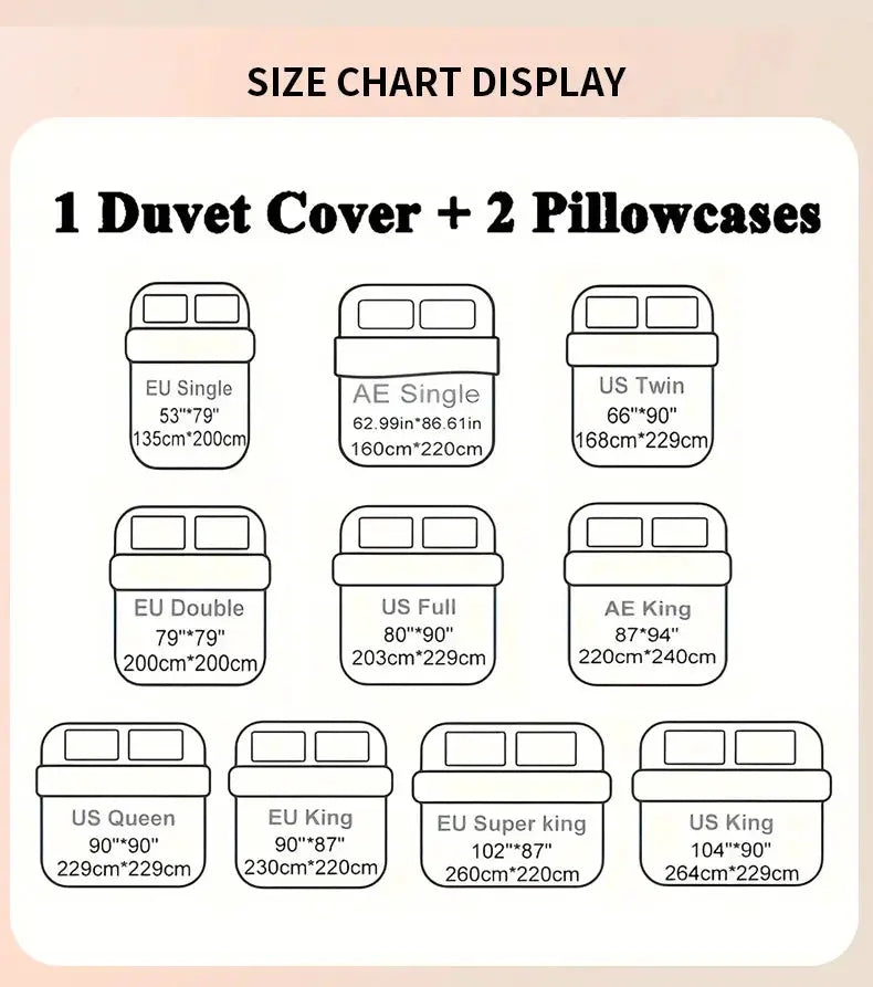 Simples Market 3-Piece Plush Duvet Cover Set with 2 pillowcases; size chart display