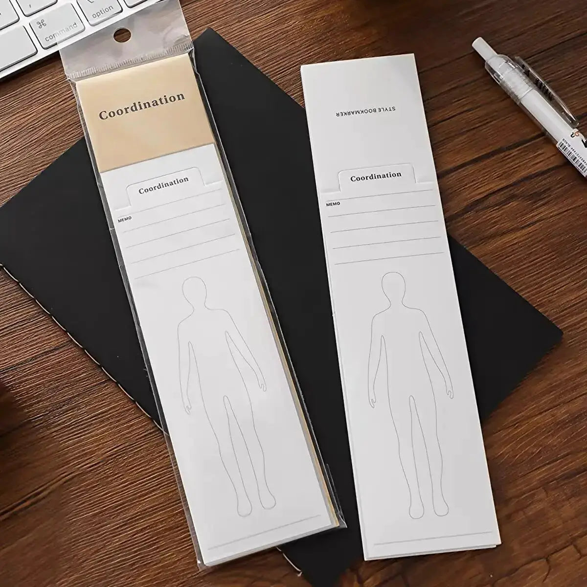 MINKYS bookmark-type memo pads, 2 white/cream sets with lined memo sections, 24 sheets each
