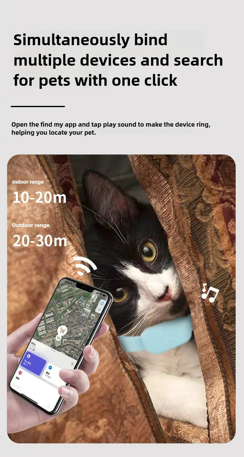 Remote Pet GPS Tracker collar for cats & dogs; waterproof blue band, real-time tracking via Apple Find, Simples Market