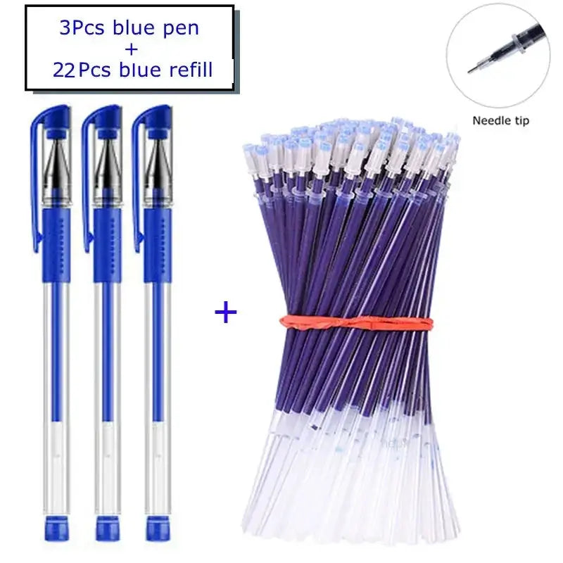 Gel pen set by Simples Market: 3 blue pens and 22 blue refills
