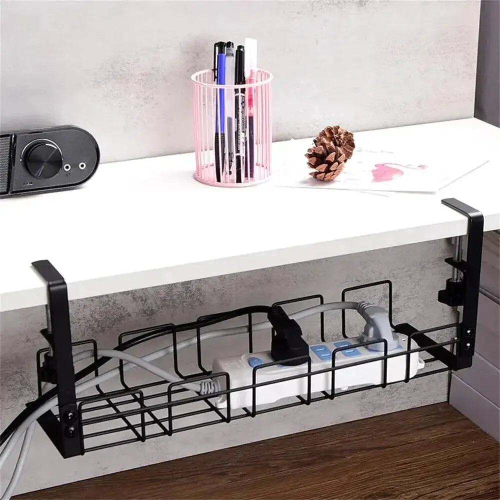 Metal Under Desk Storage Rack And Cable Management Tray No Punching Wire Organizer For Home Office